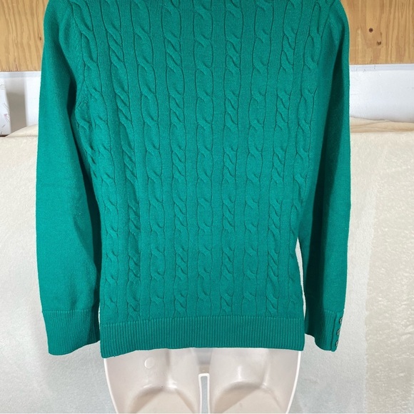 Talbots green cable knit sweater women’s medium petite lambswool blend - Picture 3 of 7